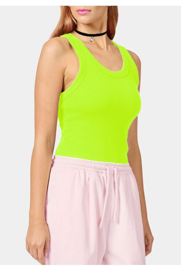  Neon yellow women's ribbed tank top 2XL-48-50-Woman-(Женский)    Неоновая желтая женская майка борцовка в рубчик на широких бретелях 