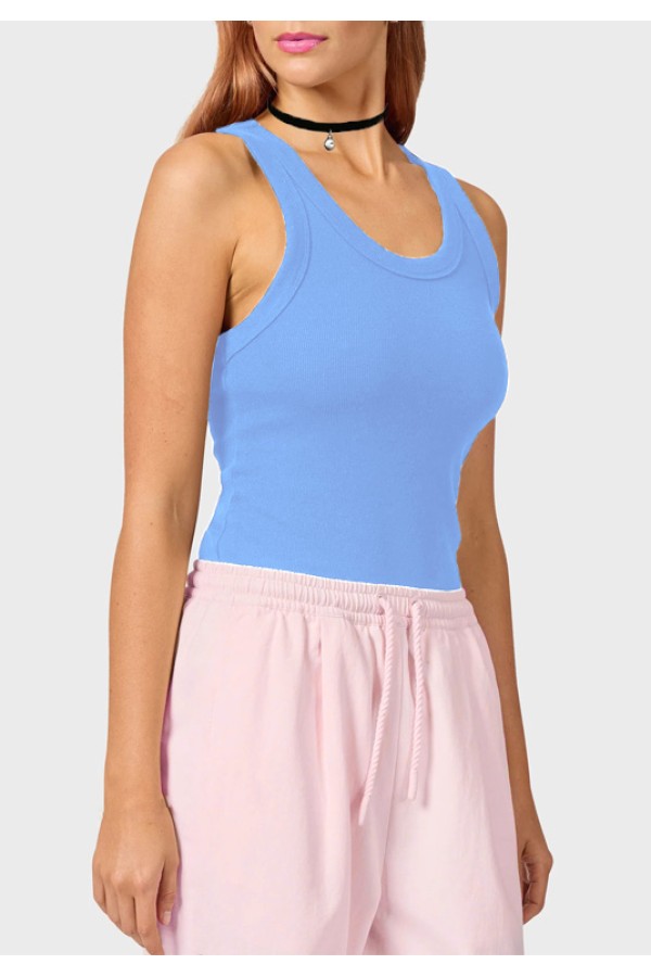 Sky-blue women's ribbed tank top 2XL-48-50-Woman-(Женский)    Голубая женская майка борцовка в рубчик на широких бретелях 