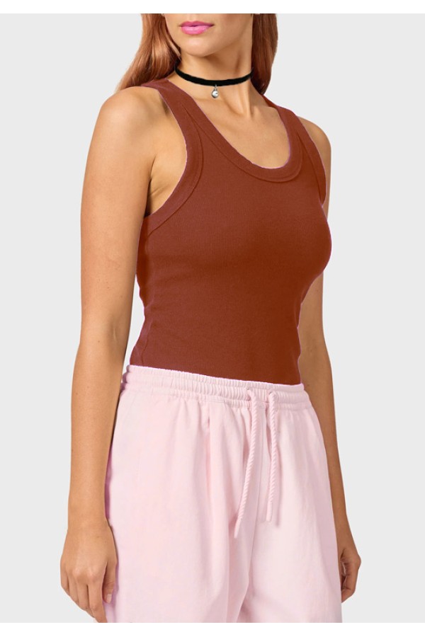  Terracotta women's ribbed tank top 2XL-48-50-Woman-(Женский)    Терракотовая женская майка борцовка в рубчик на широких бретелях 