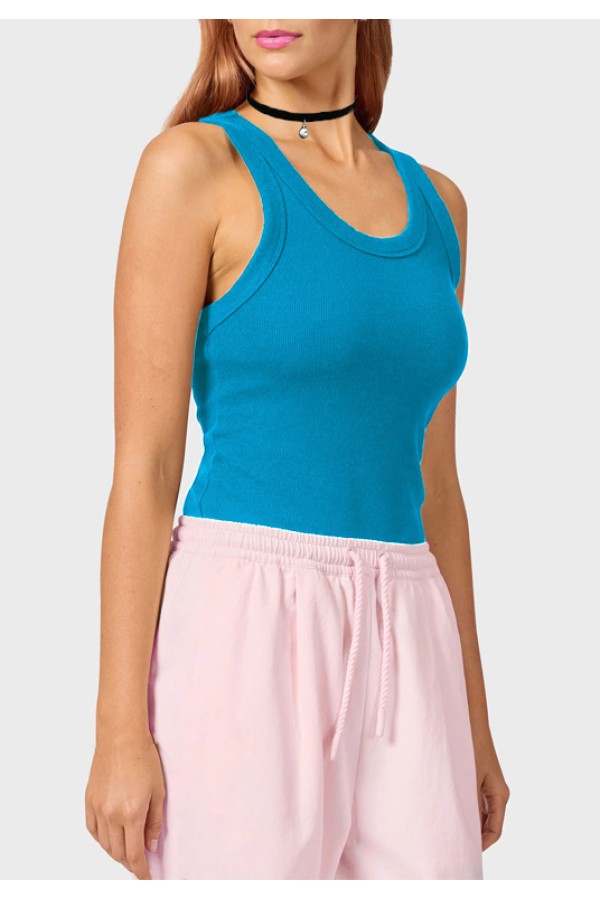  Turquoise women's ribbed tank top 2XL-48-50-Woman-(Женский)    Бирюзовая женская майка борцовка в рубчик на широких бретелях 