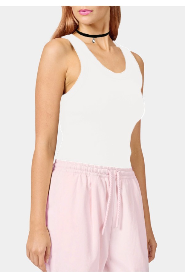  White women's ribbed tank top 2XL-48-50-Woman-(Женский)    Белая женская майка борцовка в рубчик на широких бретелях 