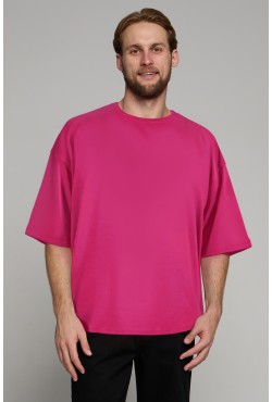 Футболка оверсайз цвет фуксия мужская из кулирки supreme