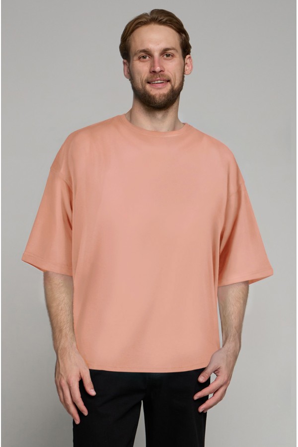 Футболка оверсайз персиковая мужская из кулирки supreme tshirt oversize peach pink man supreme XS-44-Unisex-(Мужской) Футболка оверсайз персиковая мужская из кулирки supreme