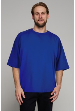 Футболка оверсайз ярко-синяя (василек) мужская из кулирки supreme