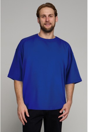 Футболка оверсайз ярко-синяя (василек) мужская из кулирки supreme