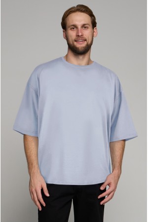 Футболка оверсайз бело-голубая мужская из кулирки supreme