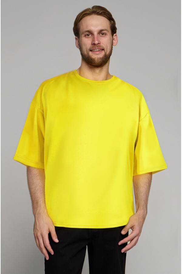  tshirt oversize yellow man supreme XS-44-Unisex-(Мужской)    Футболка оверсайз желтая мужская из кулирки supreme 