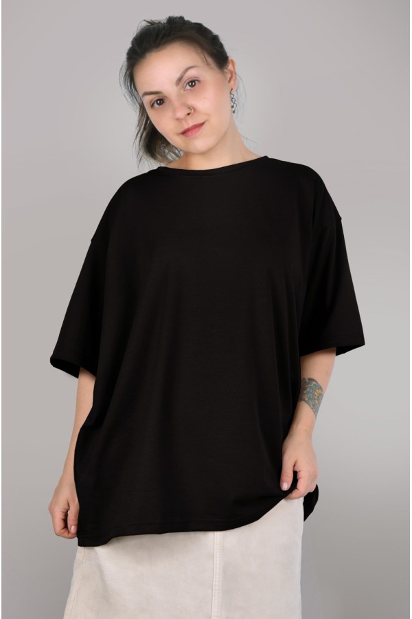  tshirt oversize black woman supreme M-48-Unisex-(Женский)    Футболка оверсайз черная женская из кулирки supreme 