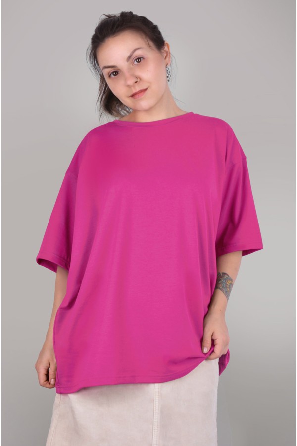  tshirt oversize fuchsia woman supreme S-46-Unisex-(Женский)    Футболка оверсайз фуксия женская из кулирки supreme 