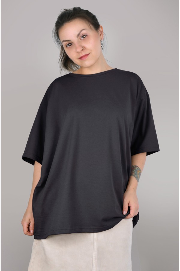  tshirt oversize graphite woman supreme XS-44-Unisex-(Женский)    Футболка оверсайз графитовая женская из кулирки supreme 