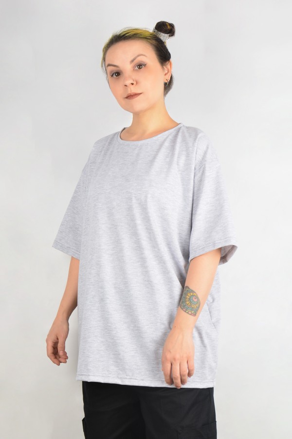 Футболка оверсайз серый-меланж женская из кулирки supreme   Магазин Толстовок Женские футболки oversize supreme 190-210 гр/м из кулирки