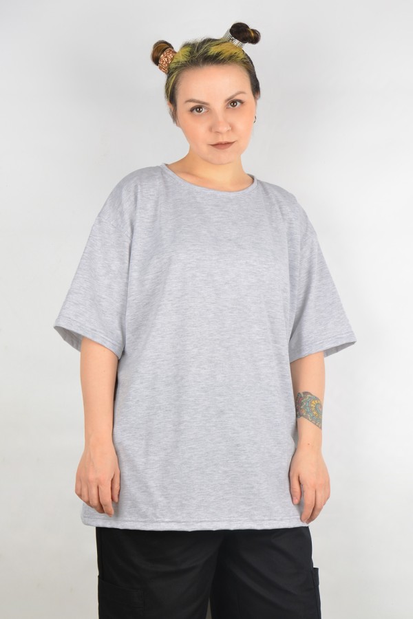  tshirt oversize grey-melange woman supreme S-46-Unisex-(Женский)    Футболка оверсайз серый-меланж женская из кулирки supreme 