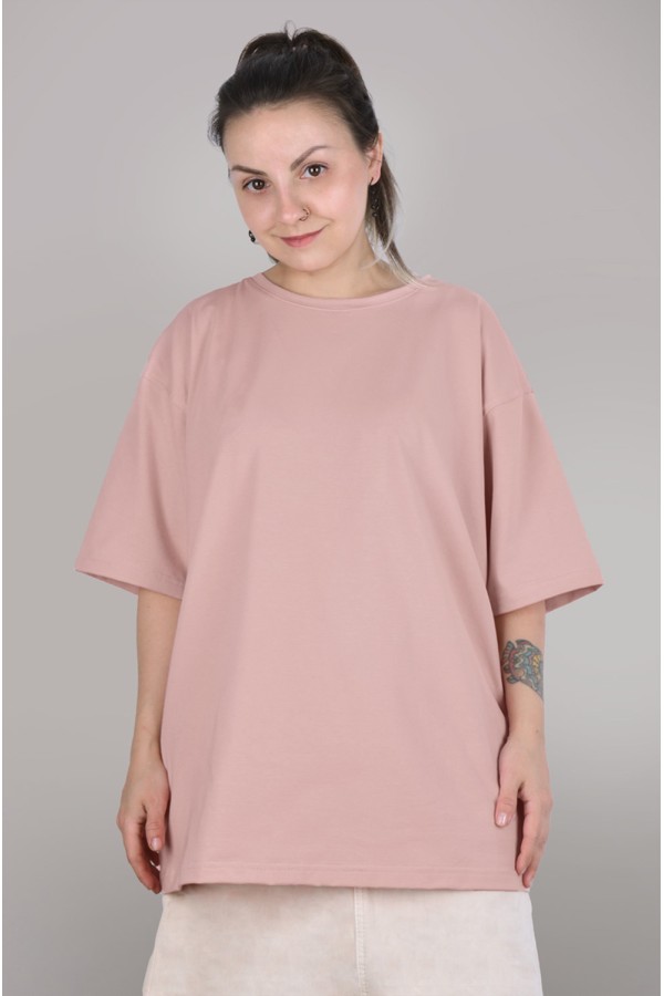  tshirt oversize powder woman supreme S-46-Unisex-(Женский)    Футболка оверсайз пудровая розовая женская из кулирки supreme 