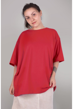 Футболка оверсайз красная женская из кулирки supreme