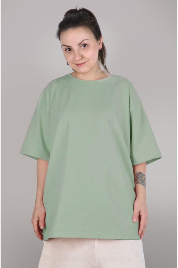  tshirt oversize salvia woman supreme XS-44-Unisex-(Женский)    Футболка оверсайз цвет шалфей женская из кулирки supreme 