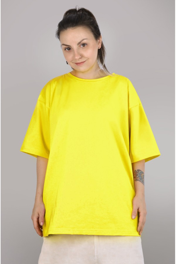  tshirt oversize yellow woman supreme XS-44-Unisex-(Женский)    Футболка оверсайз желтая женская из кулирки supreme 