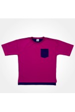 Футболка оверсайз с карманом фиолетовая и фуксия женская из футера Oversize tshirt violet fuchsia pocket XS-44-Unisex-(Женский) Футболка оверсайз с карманом фиолетовая и фуксия женская из футера