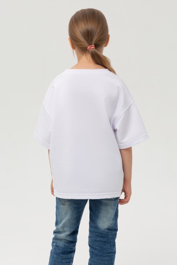 Детская футболка оверсайз белая для деток с 3х лет   Магазин Толстовок Футболки Оверсайз для Деток - фотографии на девочках