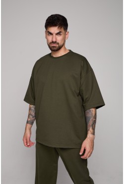 Футболка оверсайз светлый хаки мужская из футера