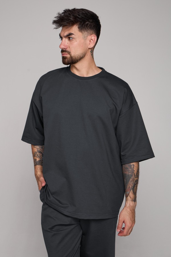  Oversize t-shirt graphite man S-46-Unisex-(Мужской)    Футболка оверсайз графитовая (темно-серая) мужская 
