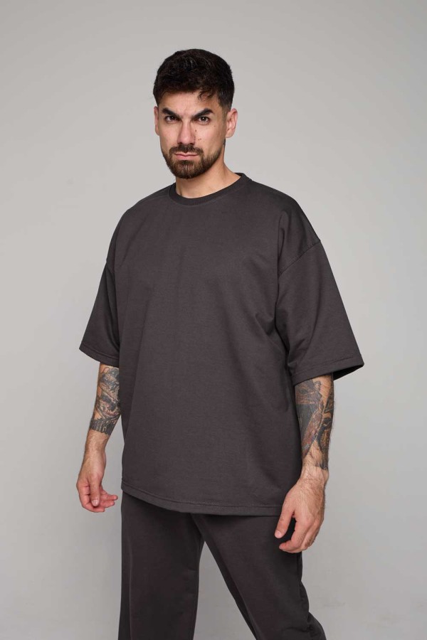  Oversize t-shirt graphite man XS-44-Unisex-(Мужской)    Футболка оверсайз графитовая (темно-серая) мужская 