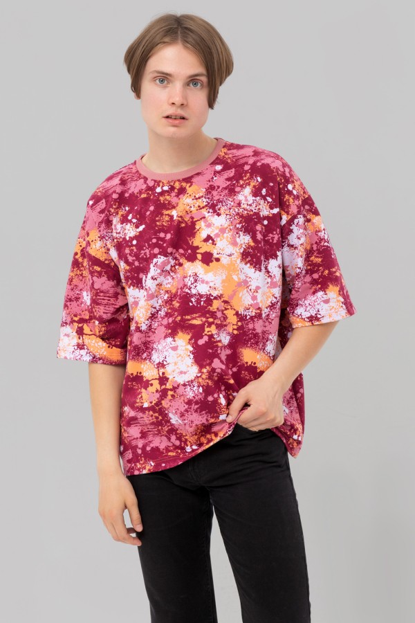  T-shirt oversize  "Ink Blots" S-46-Unisex-(Мужской)    Футболка оверсайз мужская Разноцветные Кляксы  