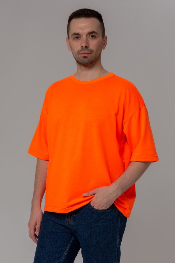  OVERSIZE T-SHIRT  «NEON ORANGE»  2XL-54-Unisex-(Мужской)    Футболка оверсайз неоновая оранжевая мужская 