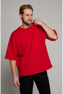Футболка оверсайз красная мужская из кулирки supreme