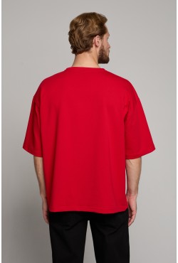 Футболка оверсайз красная мужская из кулирки supreme Футболка оверсайз красная мужская из кулирки supreme
