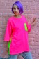  Oversize tshirt neon Pink Lime pocket M-48-Unisex-(Женский)    Футболка оверсайз неоновая с карманом розовый и лайм 