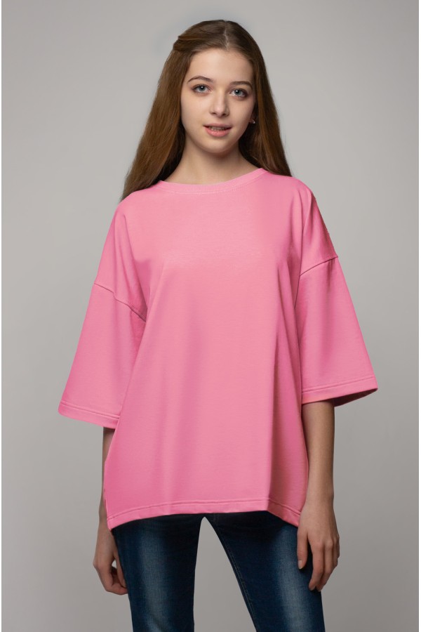  tshirt oversize pink woman XS-44-Unisex-(Женский)    Футболка оверсайз розовая из футера женская 