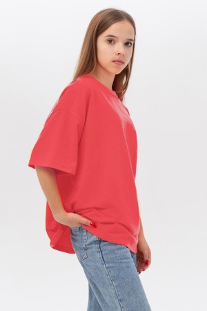 Подростковая Футболка оверсайз коралловая