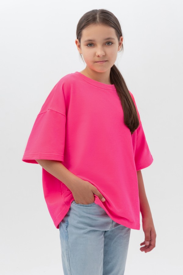  T-shirt for teenagers Neon Pink M-40-42-Teenage-(Подростковый)     Подростковая Футболка оверсайз Неон Розовый 