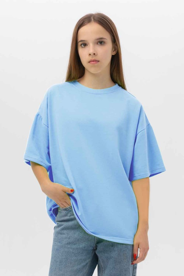  T-shirt for teenagers sky blue XS-36-38-Teenage-(Подростковый)    Подростковая футболка оверсайз небесно-голубая 