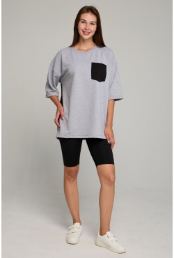 Футболка оверсайз с карманом черный и серый