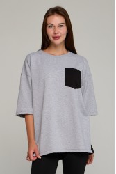 Футболка оверсайз с карманом черный и серый