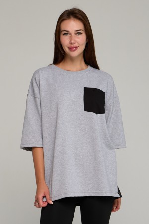 Футболка оверсайз с карманом черный и серый