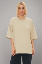 Футболка оверсайз экрю (молочная) из футера женская tshirt oversize ecru woman XS-44-Unisex-(Женский) Футболка оверсайз экрю (молочная) из футера женская