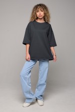 Футболка оверсайз графитовая из футера женская (унисекс)   Магазин Толстовок Футболки OVERSIZE Женские