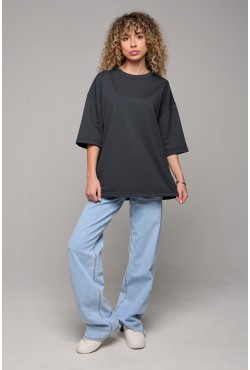 Футболка оверсайз графитовая из футера женская (унисекс)