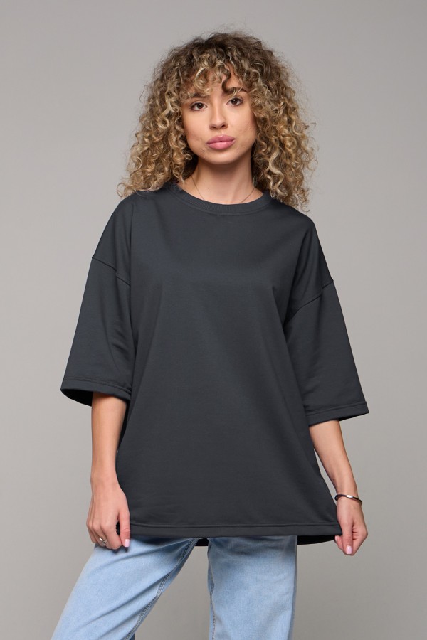  tshirt oversize graphite woman L-50-Unisex-(Женский)    Футболка оверсайз графитовая из футера женская (унисекс) 
