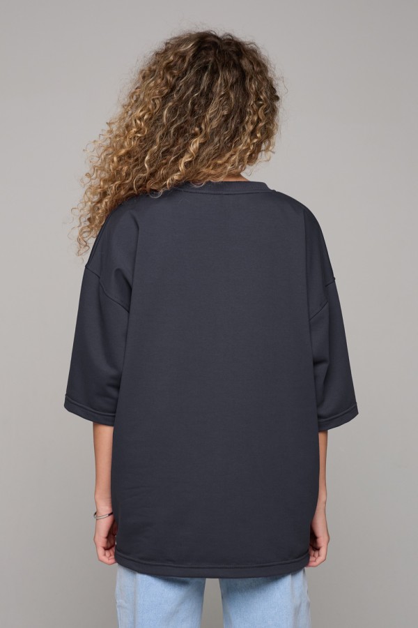 Футболка оверсайз графитовая из футера женская (унисекс)   Магазин Толстовок Футболки OVERSIZE Женские