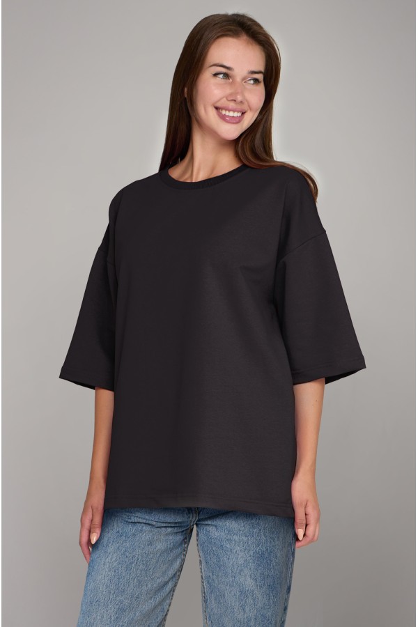  tshirt oversize graphite woman S-46-Unisex-(Женский)    Футболка оверсайз графитовая из футера женская (унисекс) 