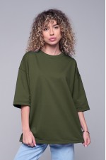  Oversize t-shirt light khaki woman M-48-Unisex-(Женский)    Футболка оверсайз светлый хаки женская из футера 