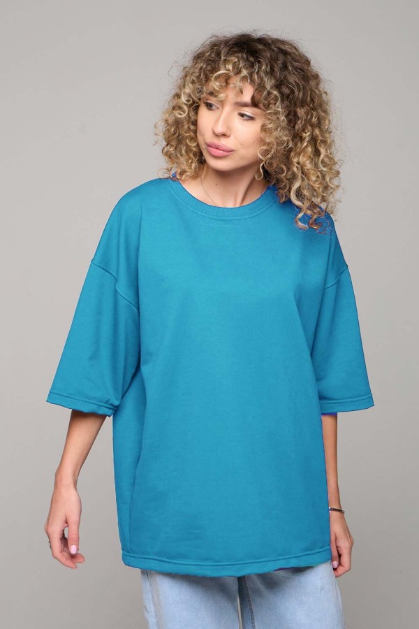 Футболка оверсайз светло бирюзовая женская из футера t-shirt oversize light turquoise woman XS-44-Unisex-(Женский) Футболка оверсайз светло бирюзовая женская из футера