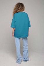 Футболки OVERSIZE Женские Футболка оверсайз светло бирюзовая женская из футера 1 Футболка оверсайз светло бирюзовая женская из футера Магазин Толстовок Футболки OVERSIZE Женские