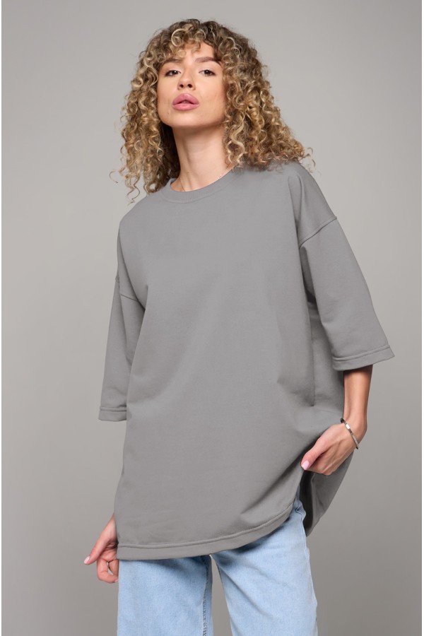  tshirt oversize middle grey woman XS-44-Unisex-(Женский)    Футболка оверсайз middle grey (средне-серый) из футера женская унисекс 
