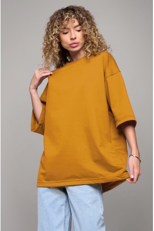 Футболка оверсайз горчичная из футера женская (унисекс)