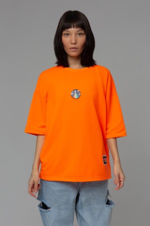 !LIMITI T-shirt oversized with Stickers pack neon orange color 