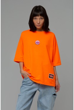 !LIMITI T-shirt oversized with Stickers pack neon orange color 
